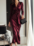 Eternal Maroon Silken Embrace Gown with Cinch Feature