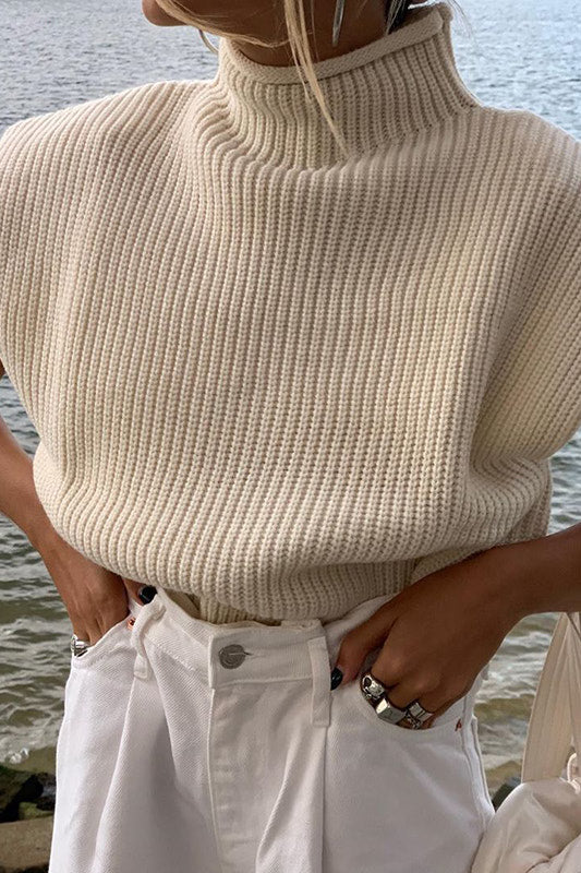 Sleeveless High Neck Knit Top for Women – Minimalist Fitted Top for Casual Wear, Work and Layered Outfits