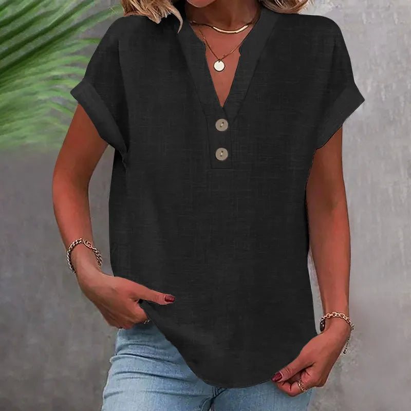 Short-Sleeve V-Neck Blouse for Women – Relaxed Fit Summer Top for Casual Wear and Everyday Outfits
