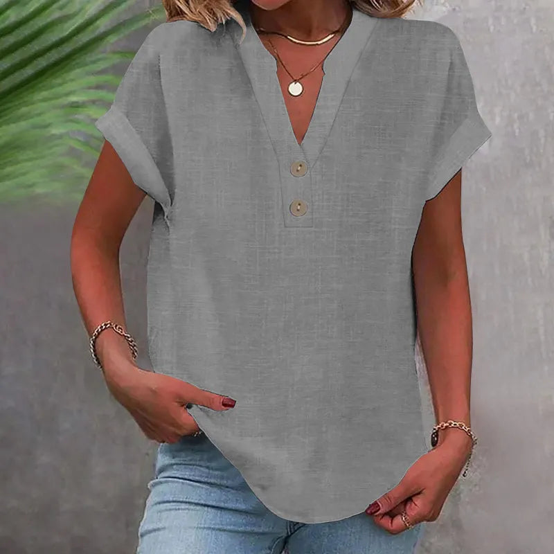 Short-Sleeve V-Neck Blouse for Women – Relaxed Fit Summer Top for Casual Wear and Everyday Outfits