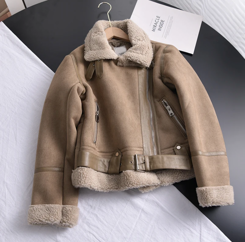 Biker Jacket with Teddy Lining for Women - Amy