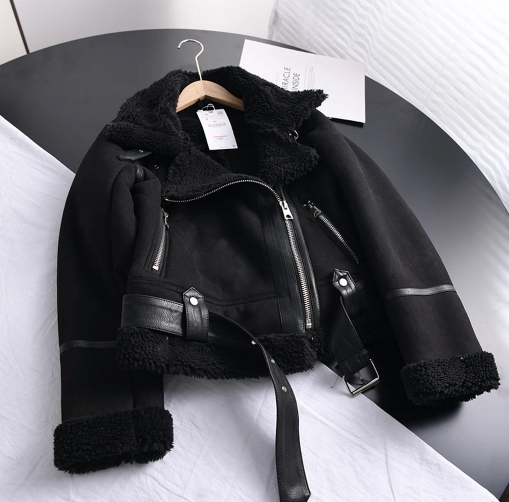 Biker Jacket with Teddy Lining for Women - Amy