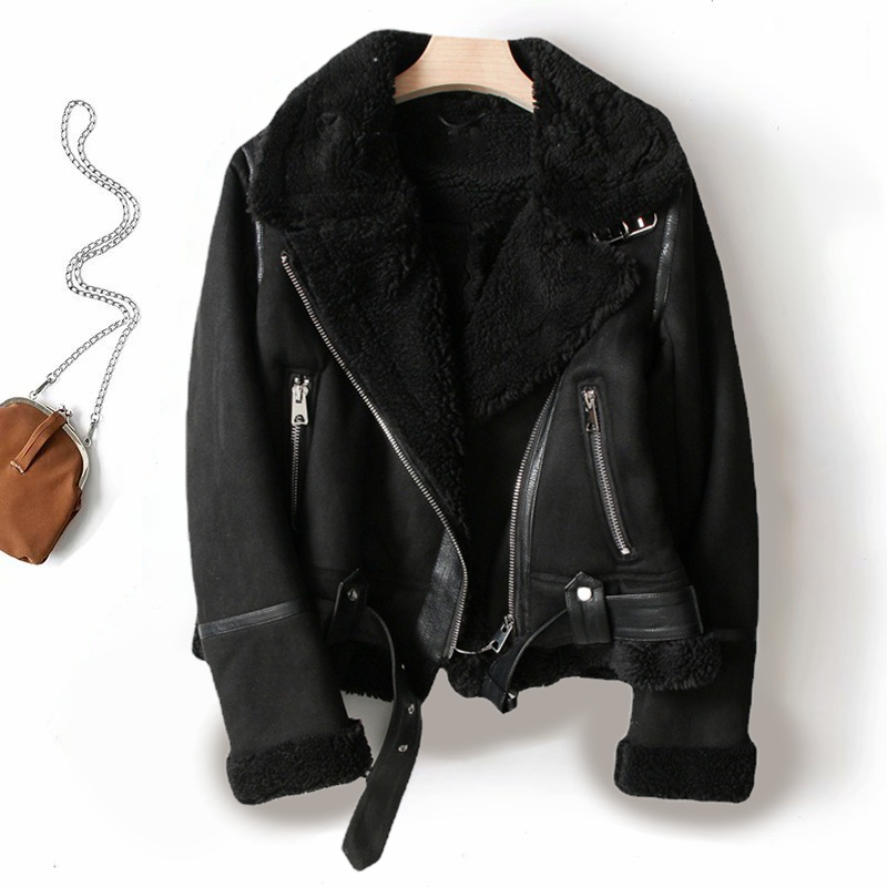 Biker Jacket with Teddy Lining for Women - Amy