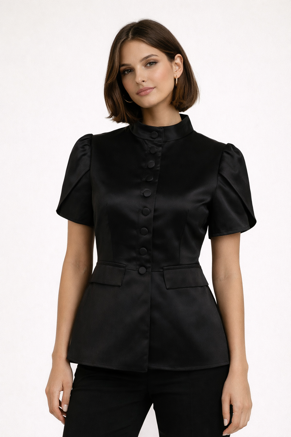Camille Adrienne | Luxe Fitted CollarTop | Powerful Elegance in Timeless Black
