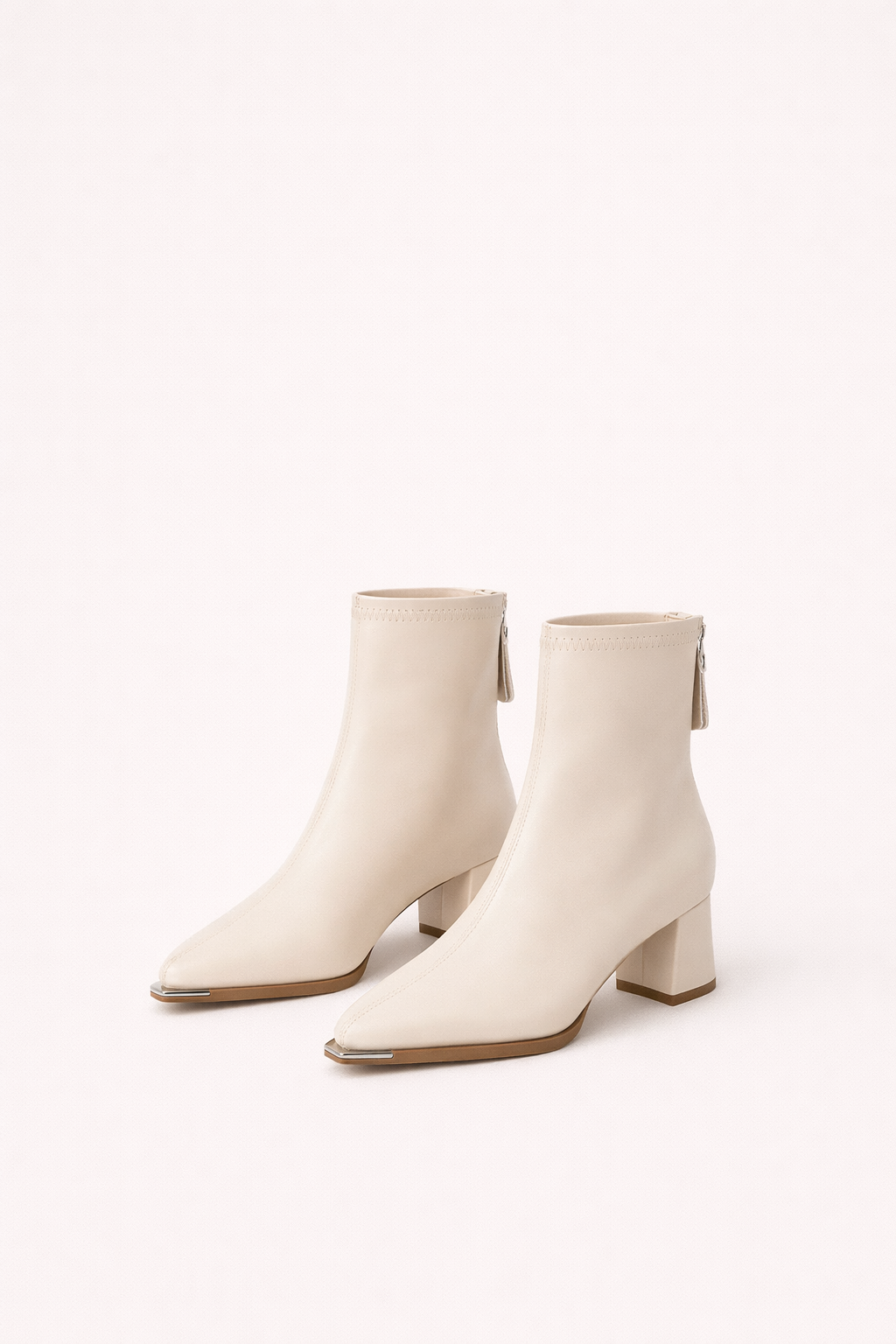 Clara Emmanuelle | Luxe BlockHeel Boots | Minimalist Elegance in Soft Cream