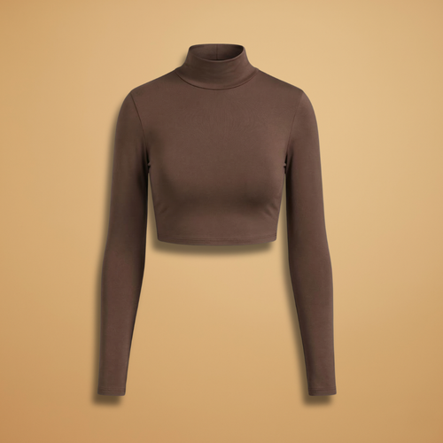 Chic High Neck Long Sleeve Women's Crop Top in Stretch Ribbed Fabric 1