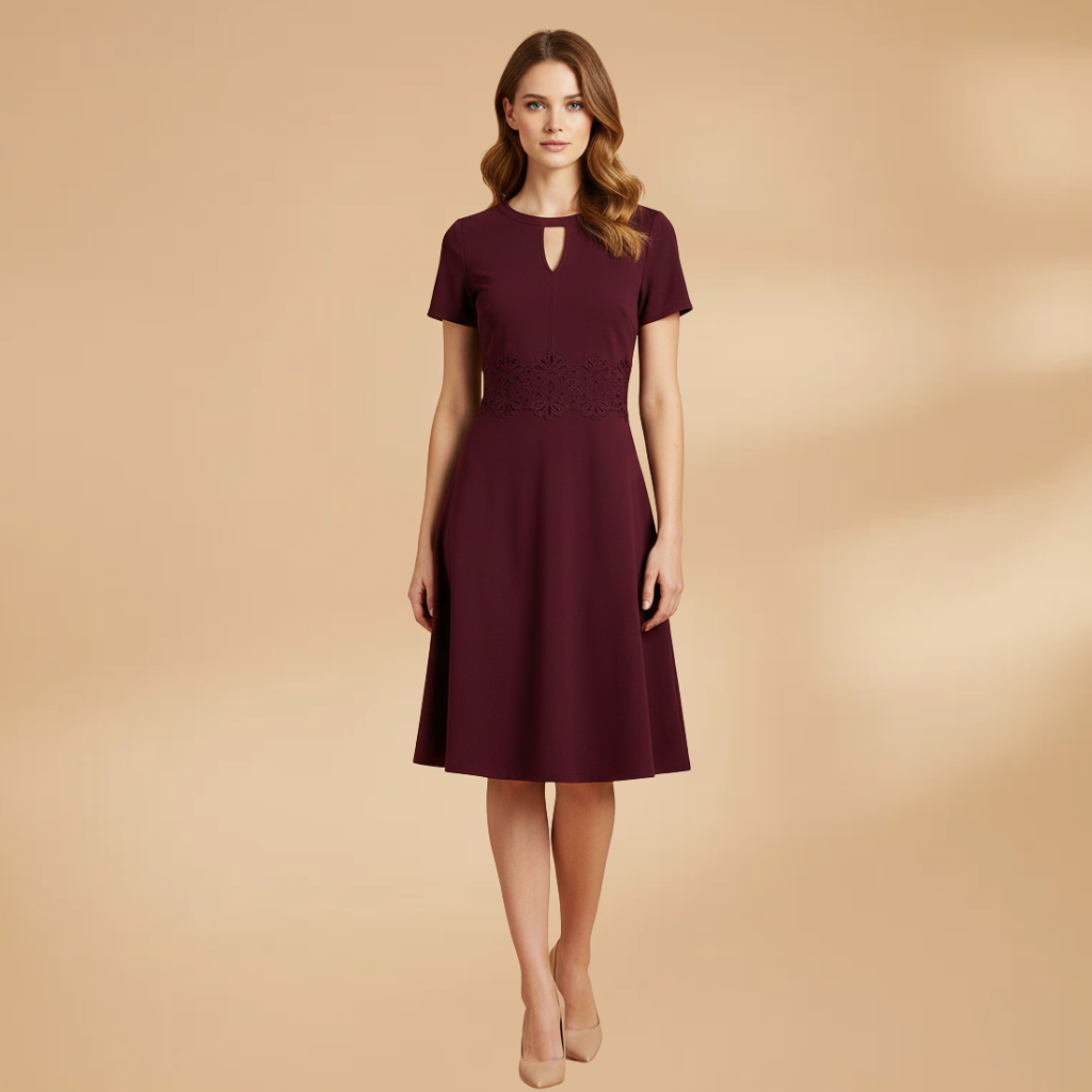 Elegant Lace Detail Women's Dress with Defined Waist for Formal and Casual Occasions 0