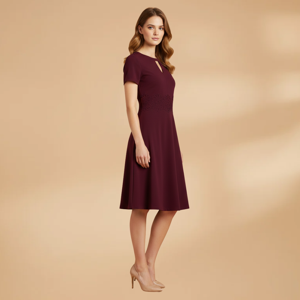 Elegant Lace Detail Women's Dress with Defined Waist for Formal and Casual Occasions 2