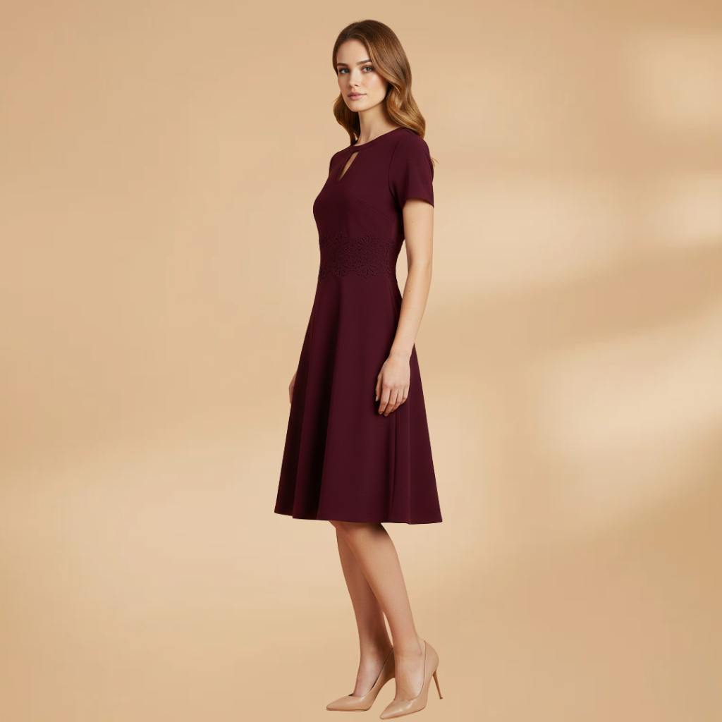 Elegant Lace Detail Women's Dress with Defined Waist for Formal and Casual Occasions 4