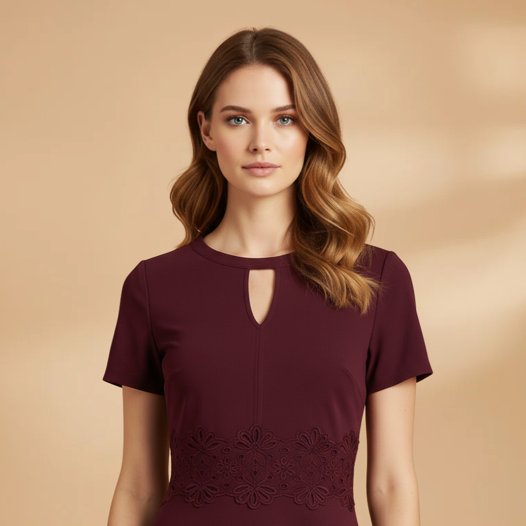 Elegant Lace Detail Women's Dress with Defined Waist for Formal and Casual Occasions 5