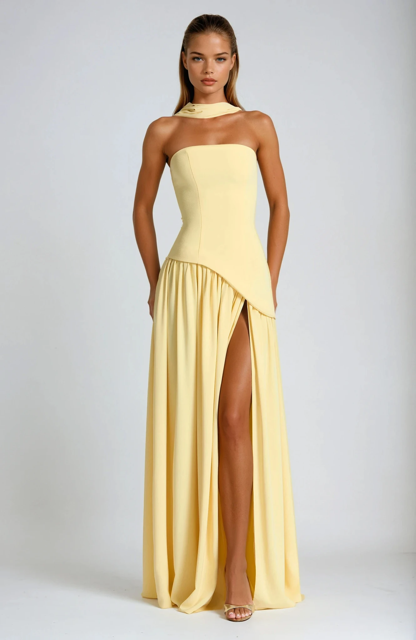 KAIA – Strapless Front-Slit Maxi Dress