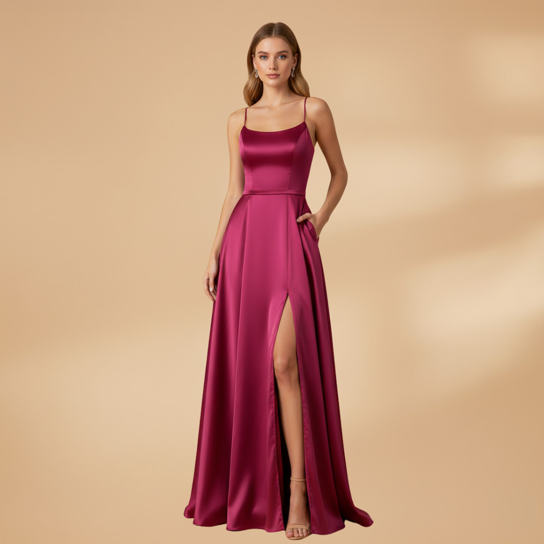 Elegant U-Neck Maxi Dress for Women with High Slit - Perfect Cocktail or Formal Wear 0