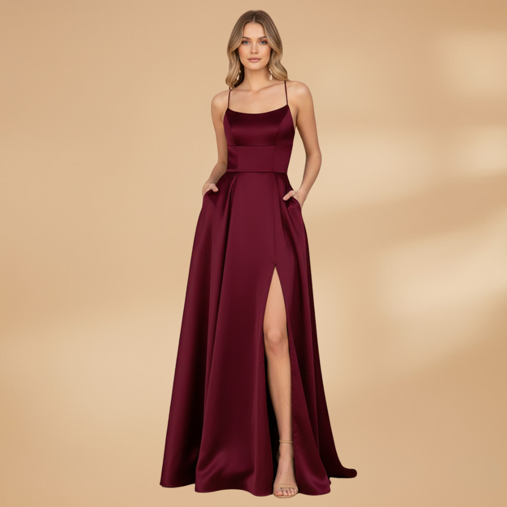 Elegant U-Neck Maxi Dress for Women with High Slit - Perfect Cocktail or Formal Wear 18