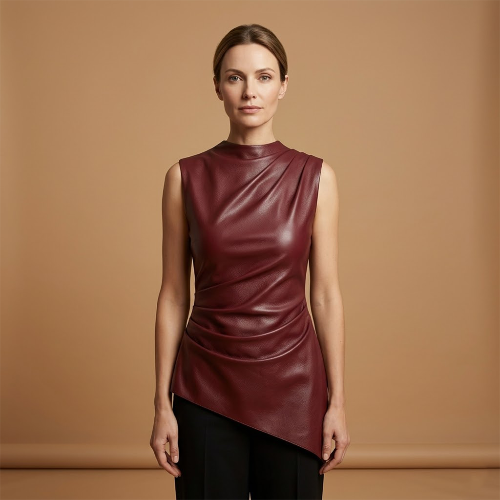 Fitted Women's Top in Sustainable Vegan Leather for Versatile Styling 0