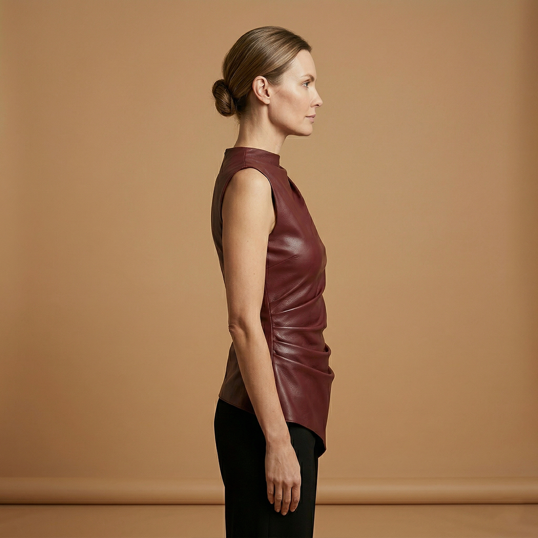 Fitted Women's Top in Sustainable Vegan Leather for Versatile Styling 2