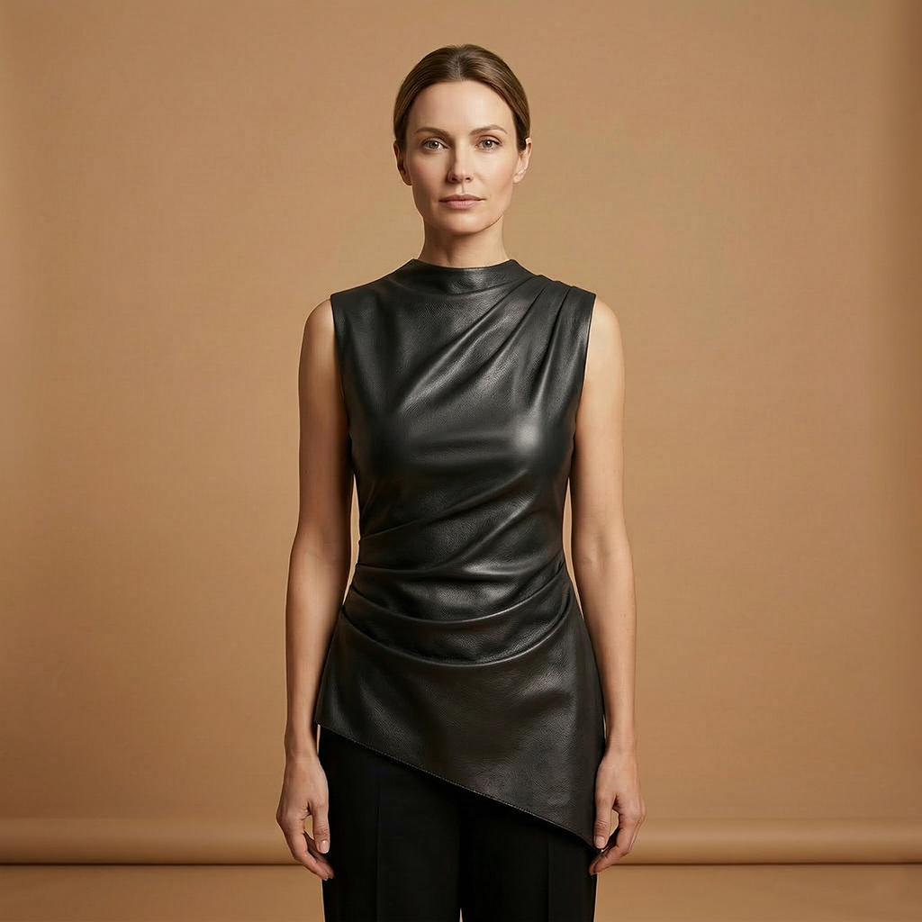 Fitted Women's Top in Sustainable Vegan Leather for Versatile Styling 5