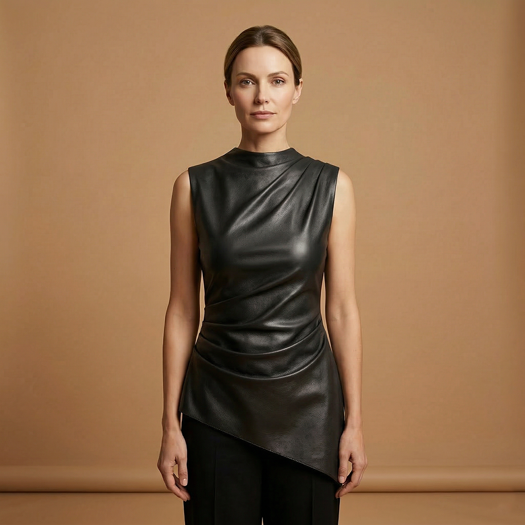 Fitted Women's Top in Sustainable Vegan Leather for Versatile Styling 5
