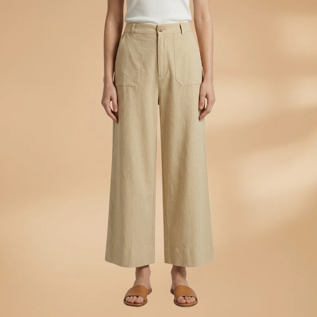High-Waisted Relaxed Fit Women's Trousers with Side Pockets for Everyday Comfort 0