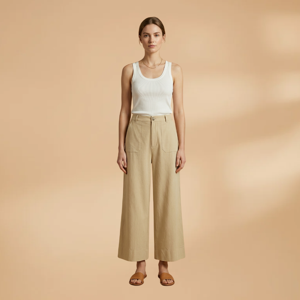 High-Waisted Relaxed Fit Women's Trousers with Side Pockets for Everyday Comfort 2
