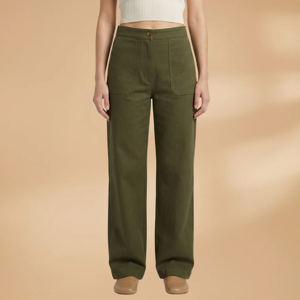 High-Waisted Relaxed Fit Women's Trousers with Side Pockets for Everyday Comfort 9