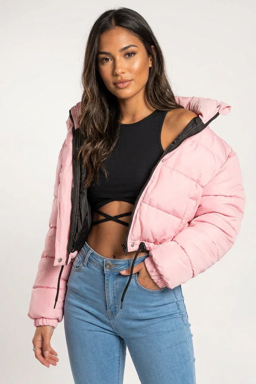 Short Quilted Women's Puffer Jacket with Hood