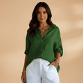 Loose-Fit Long Sleeve Women's Blouse with Button Placket for Summer 0