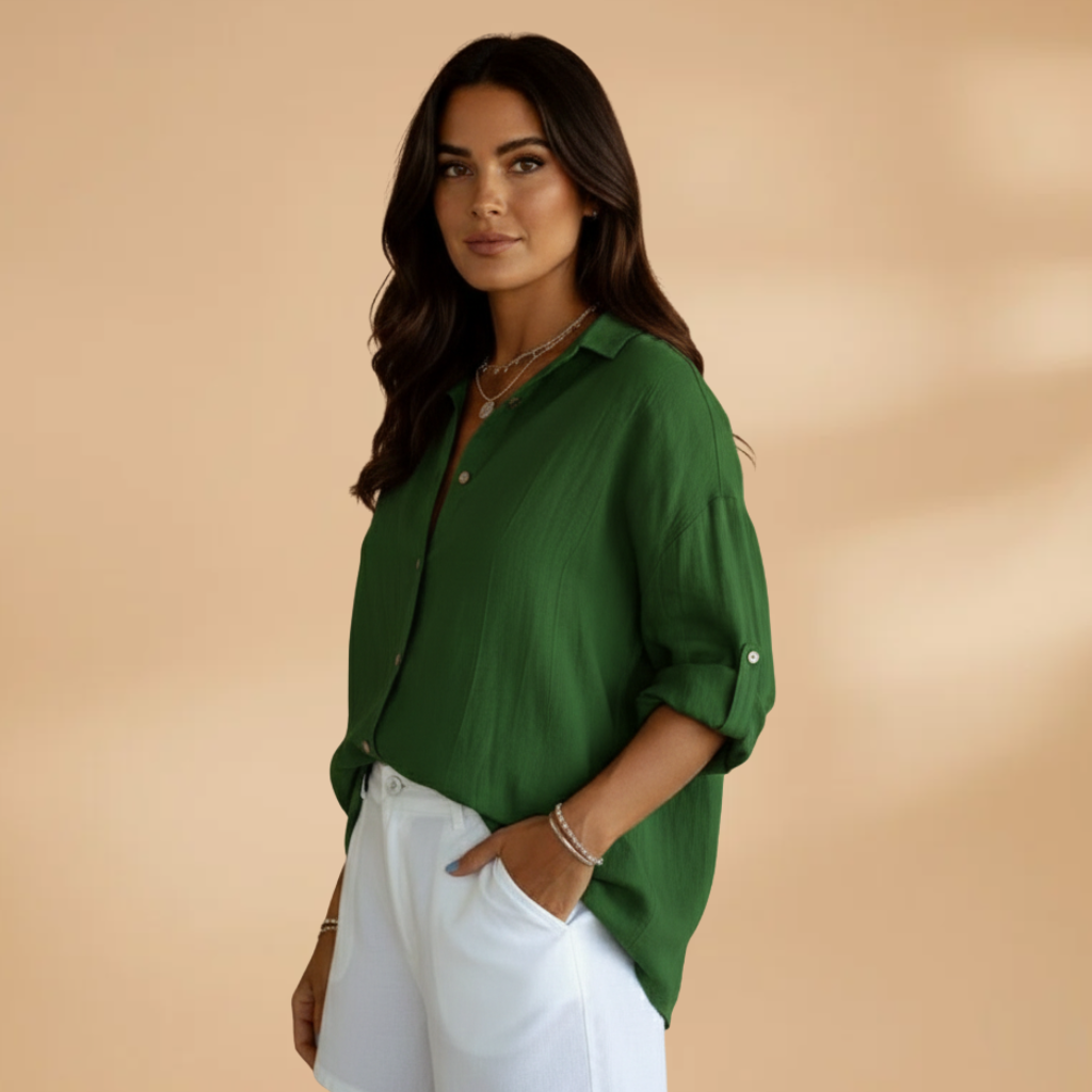 Loose-Fit Long Sleeve Women's Blouse with Button Placket for Summer 2