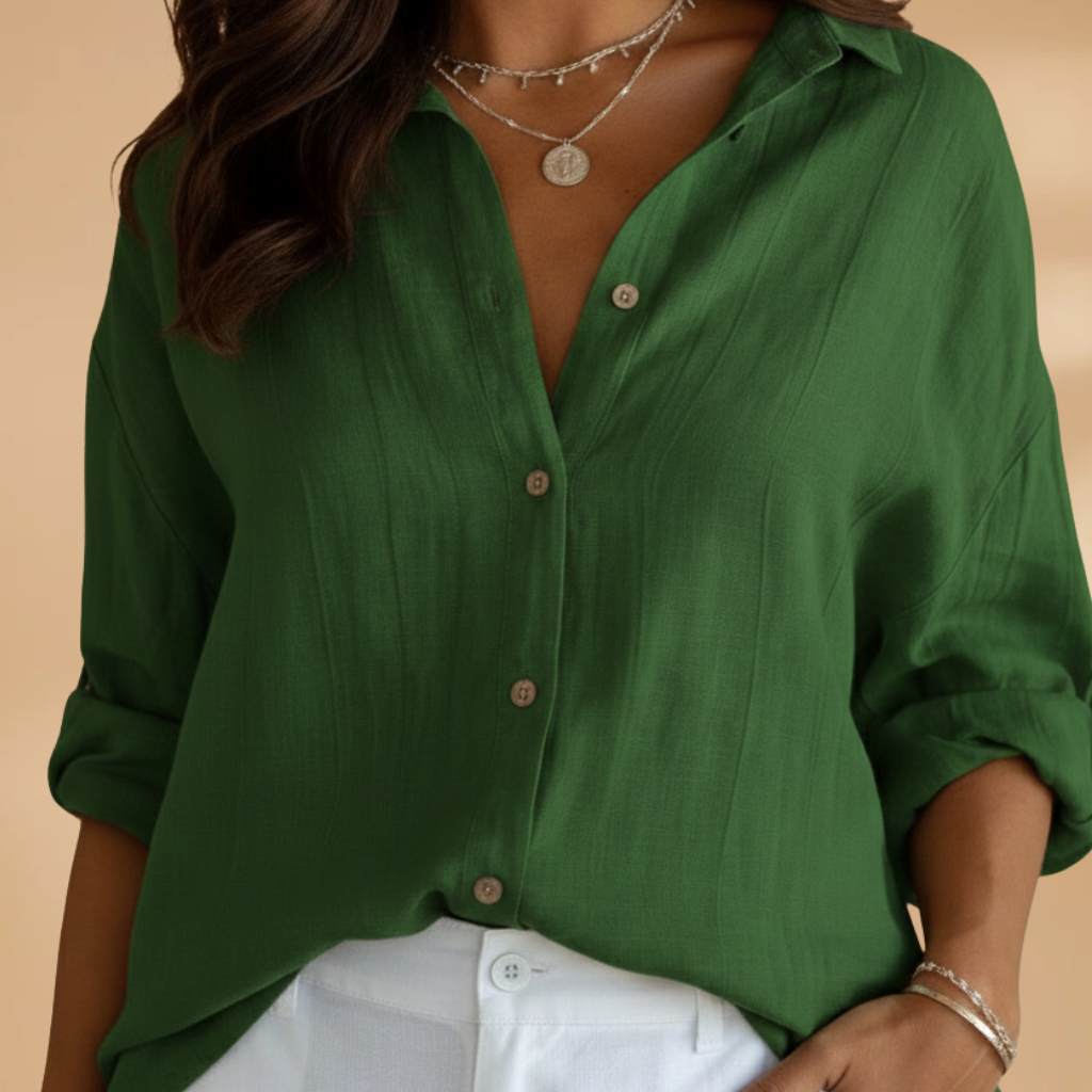Loose-Fit Long Sleeve Women's Blouse with Button Placket for Summer 4