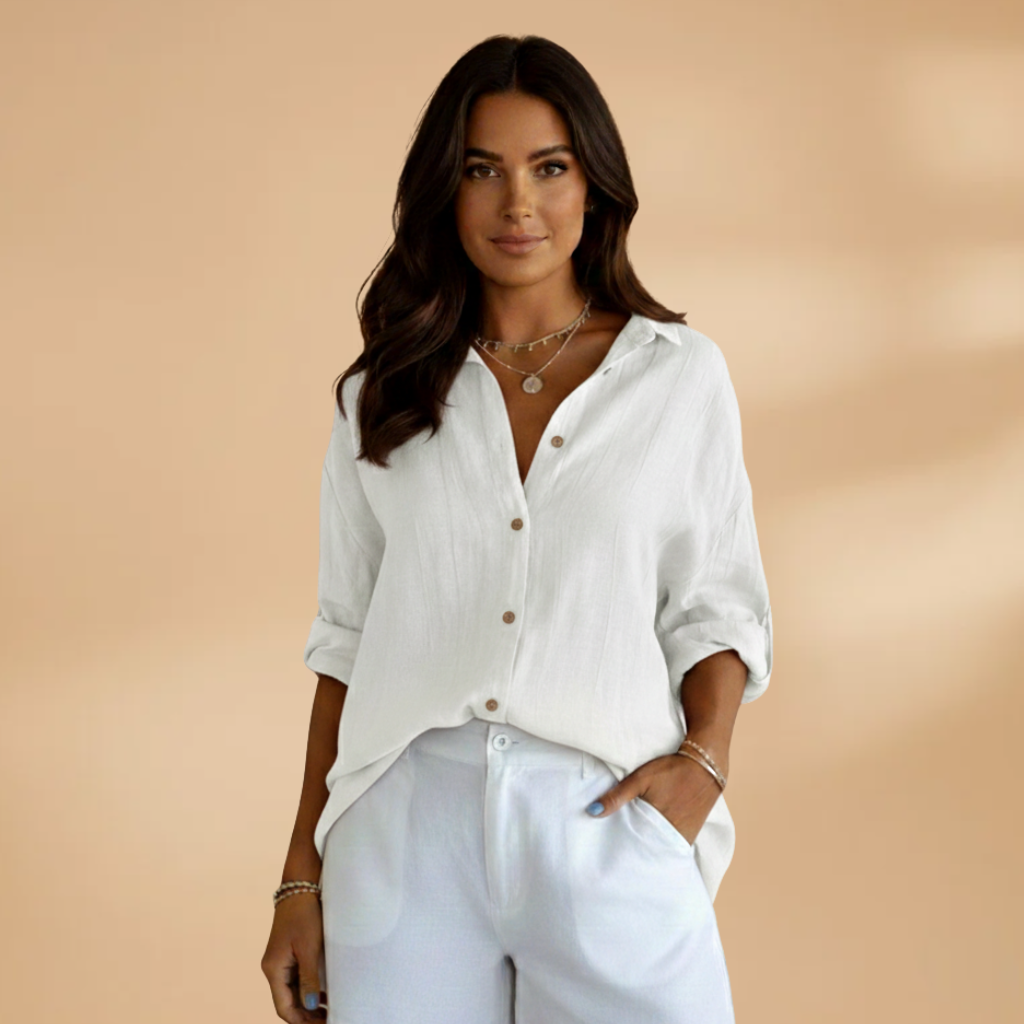 Loose-Fit Long Sleeve Women's Blouse with Button Placket for Summer 6