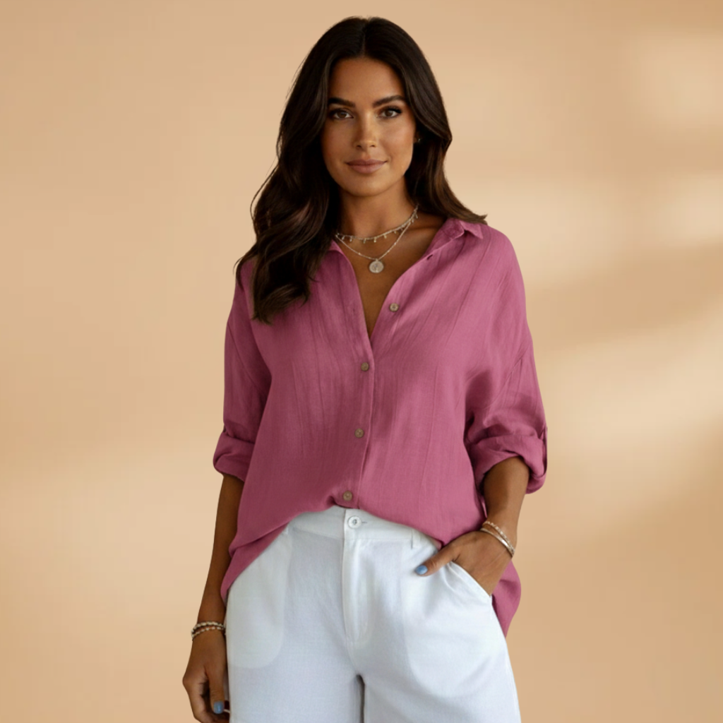Loose-Fit Long Sleeve Women's Blouse with Button Placket for Summer 8