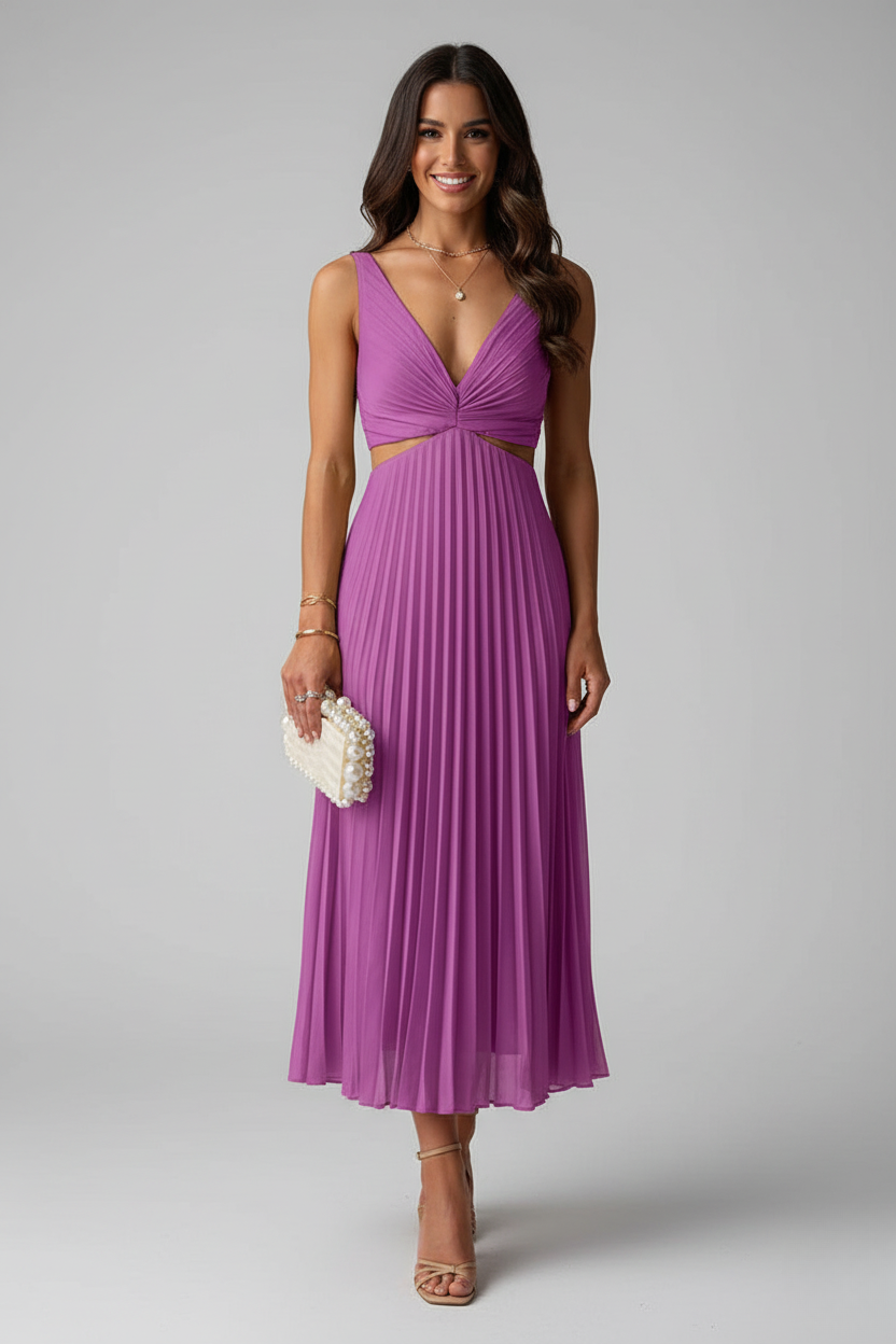 MIRA – Elegant Pleated Midi Dress
