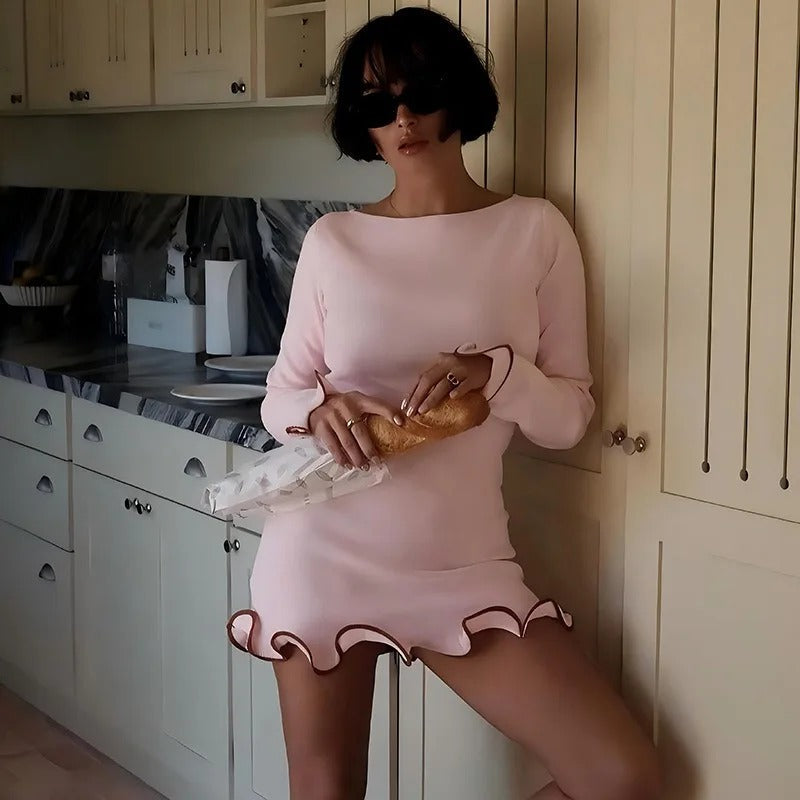 ALYA F. – Ruffled Long-Sleeve Mini Dress