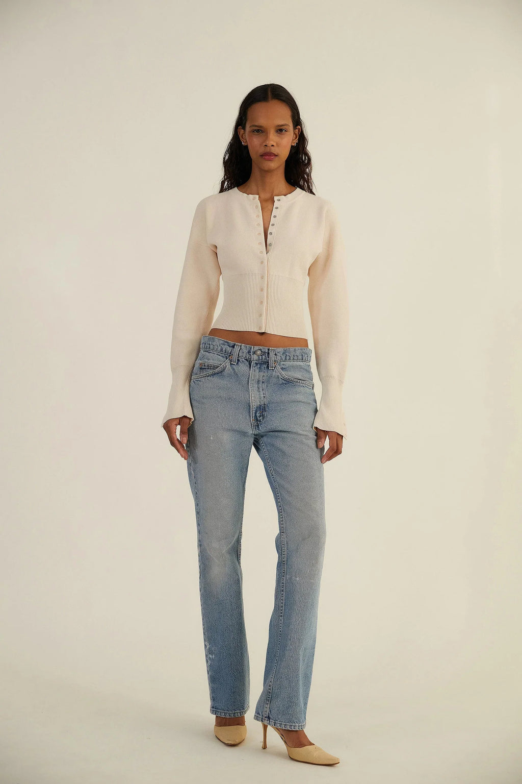 Women’s Fitted Button-Up Cardigan | Long Sleeve Cropped Knit Top
