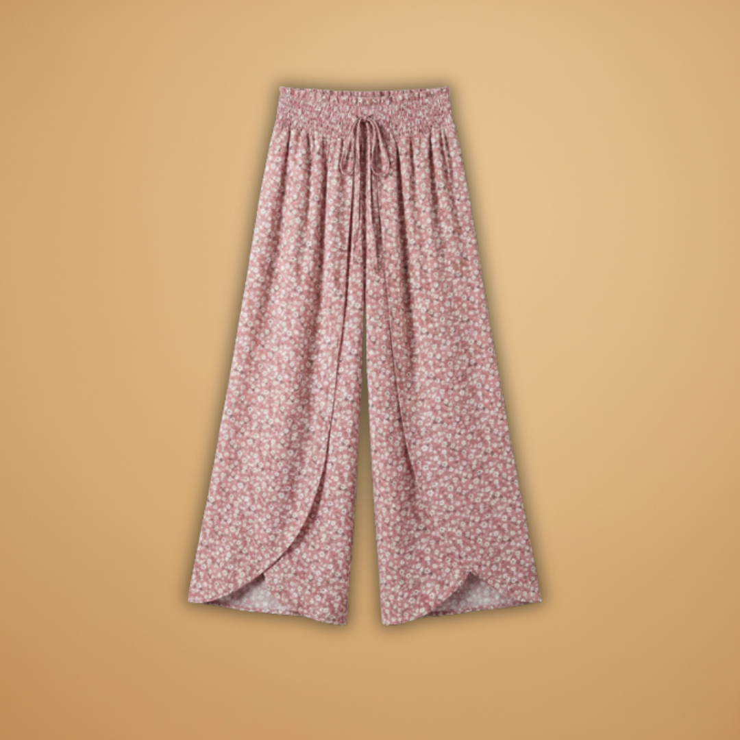 Patterned Women's Wide Leg Pants with Elastic Waist for Casual and Semi-Formal Wear 1