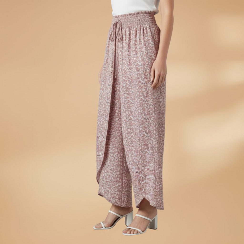 Patterned Women's Wide Leg Pants with Elastic Waist for Casual and Semi-Formal Wear 3