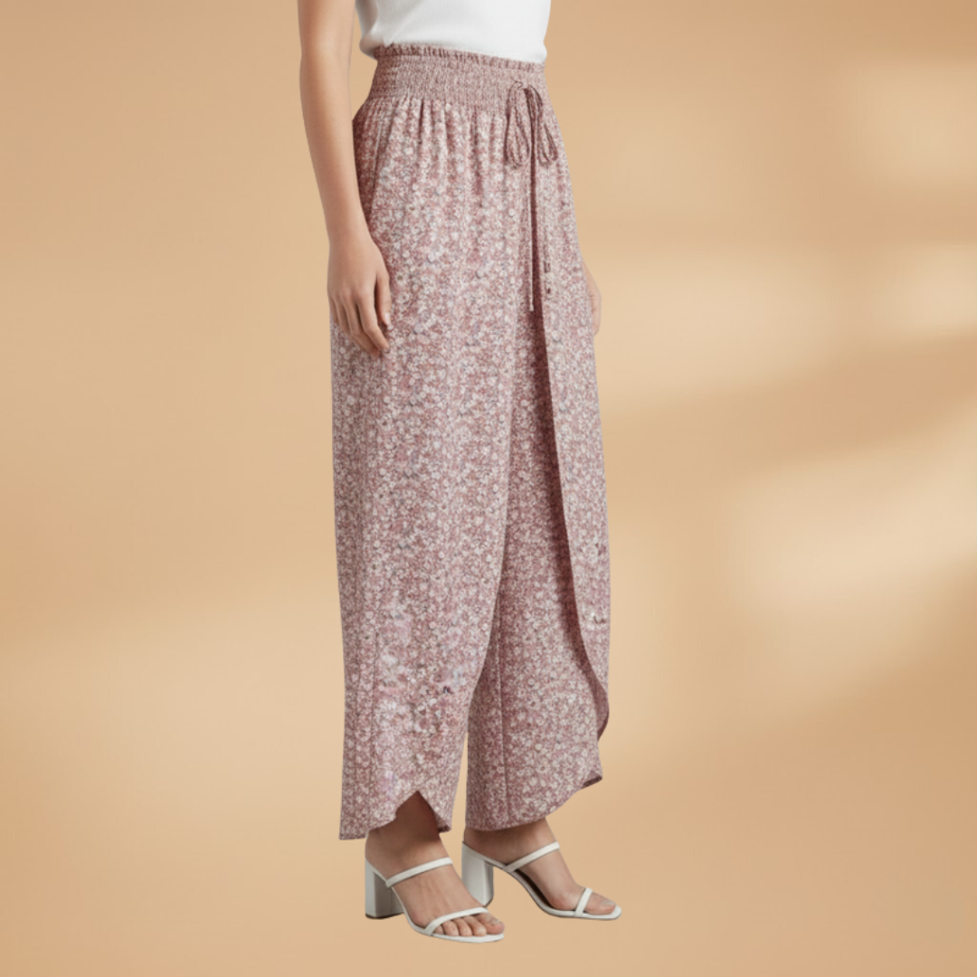 Patterned Women's Wide Leg Pants with Elastic Waist for Casual and Semi-Formal Wear 4