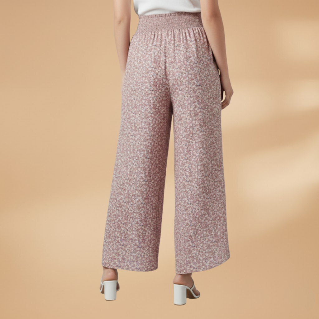 Patterned Women's Wide Leg Pants with Elastic Waist for Casual and Semi-Formal Wear 5