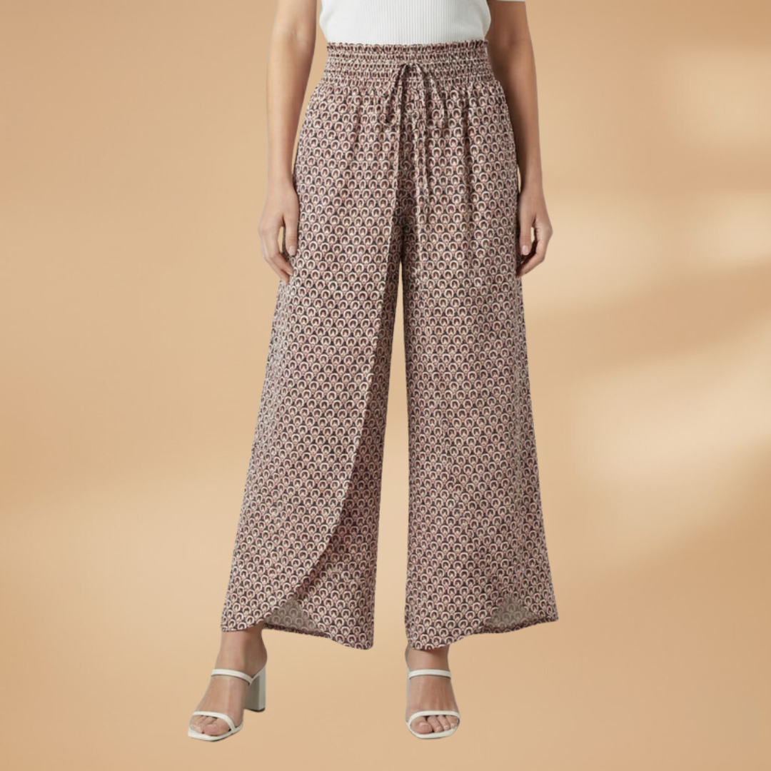 Patterned Women's Wide Leg Pants with Elastic Waist for Casual and Semi-Formal Wear 6