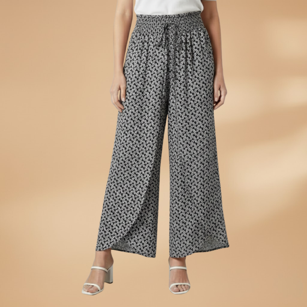 Patterned Women's Wide Leg Pants with Elastic Waist for Casual and Semi-Formal Wear 8