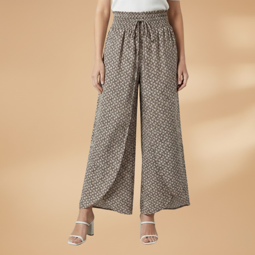 Patterned Women's Wide Leg Pants with Elastic Waist for Casual and Semi-Formal Wear 9