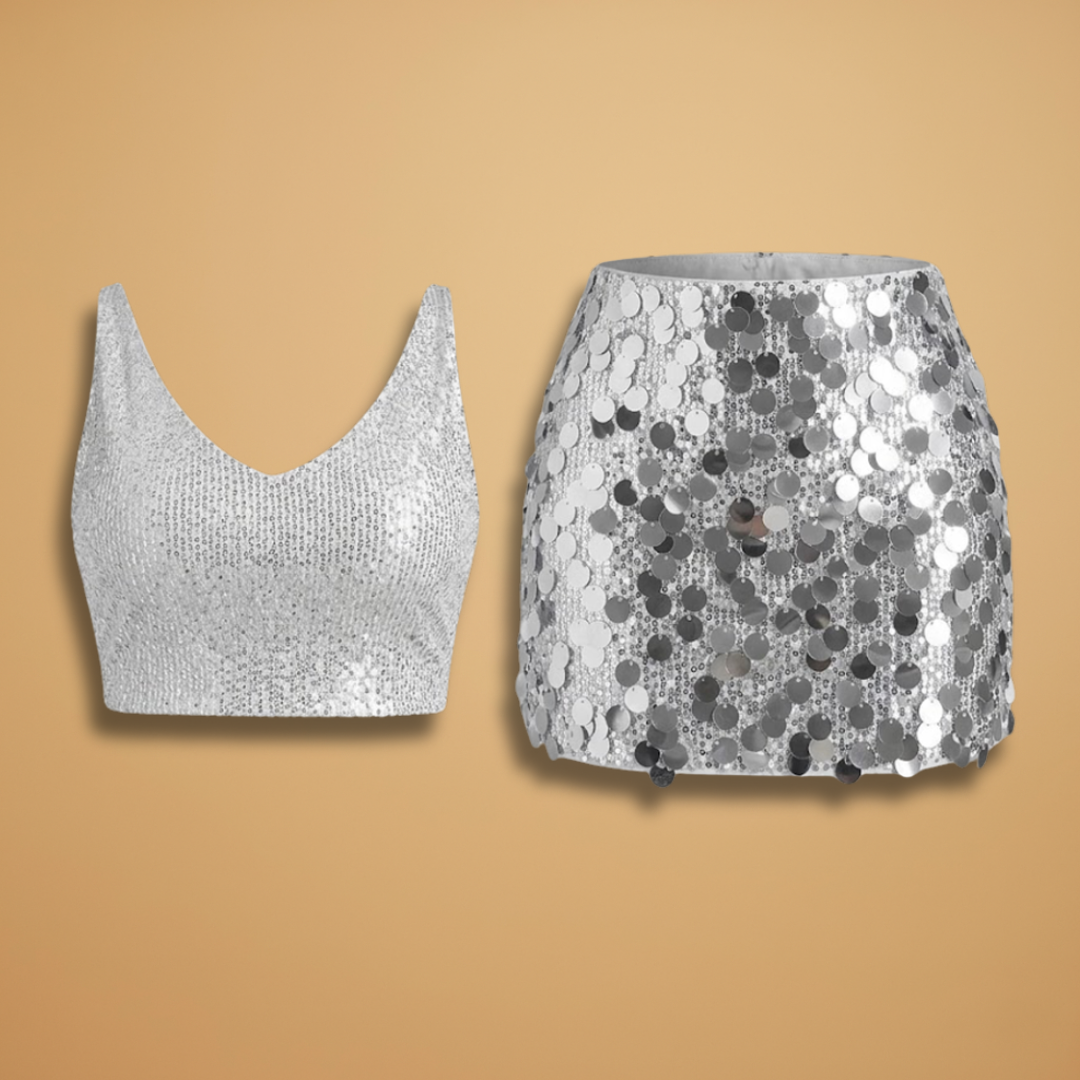Sequined V-Neck Women's Crop Top in Fitted Design for Chic Style 1