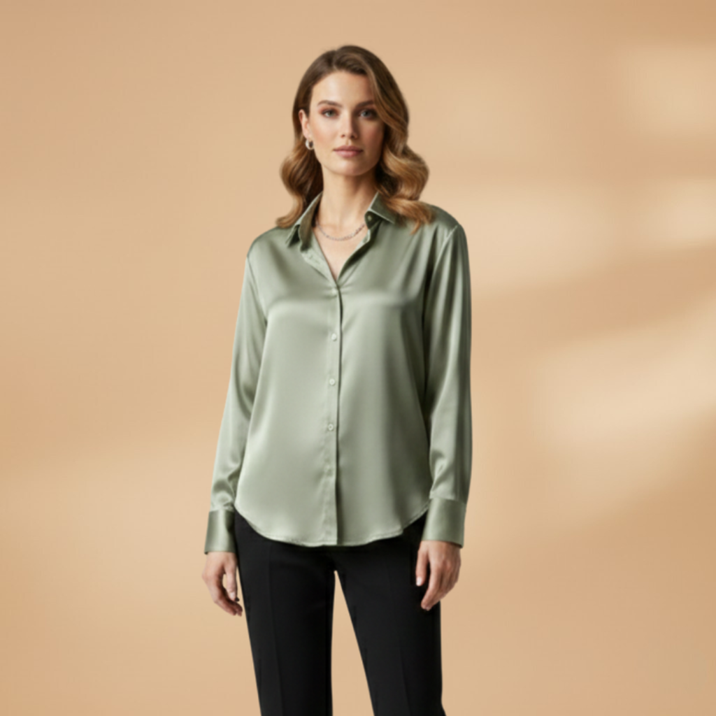 Sophisticated Women's Long Sleeve Blouse with Button Closure and Pointed Collar 0