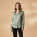 Sophisticated Women's Long Sleeve Blouse with Button Closure and Pointed Collar 0