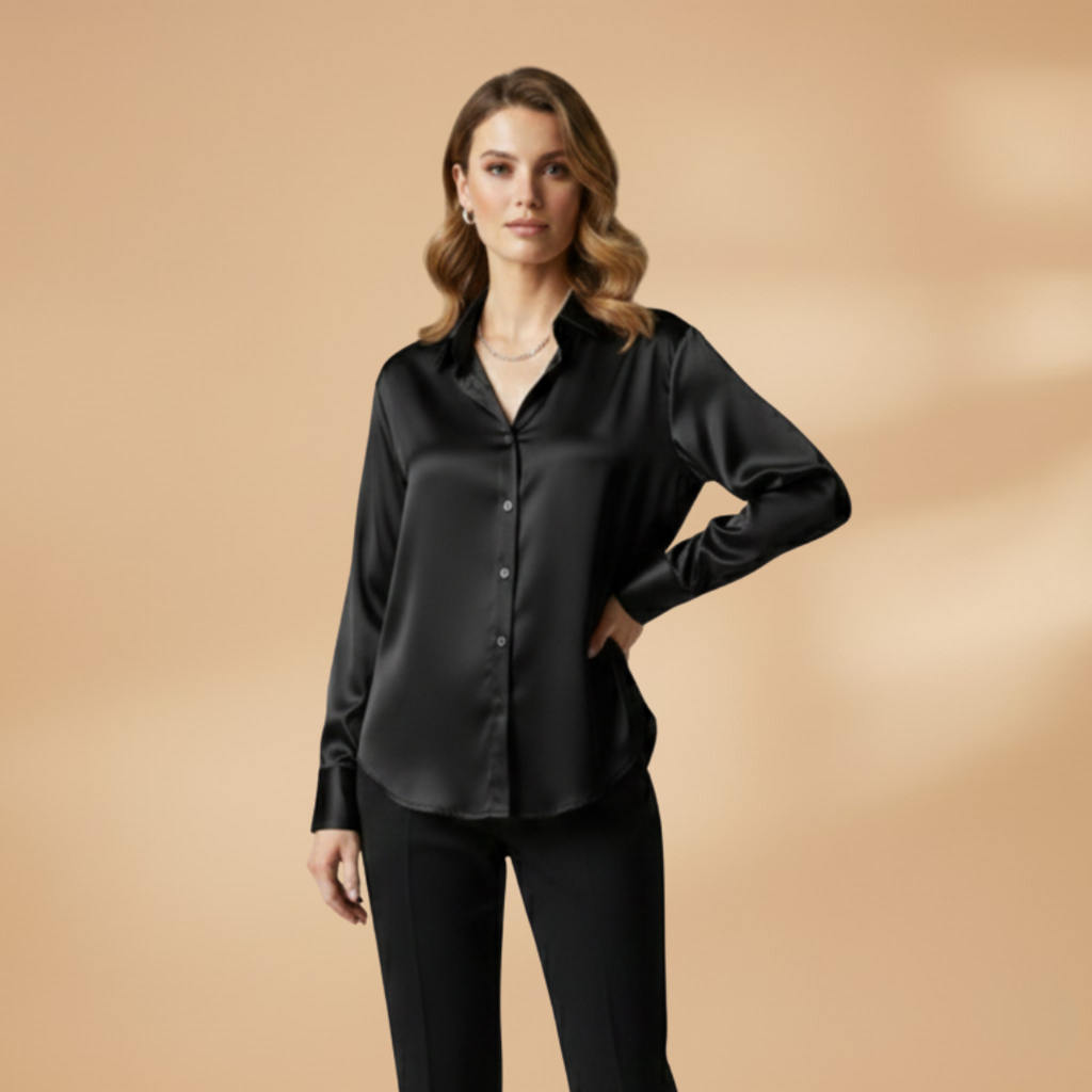 Sophisticated Women's Long Sleeve Blouse with Button Closure and Pointed Collar 1