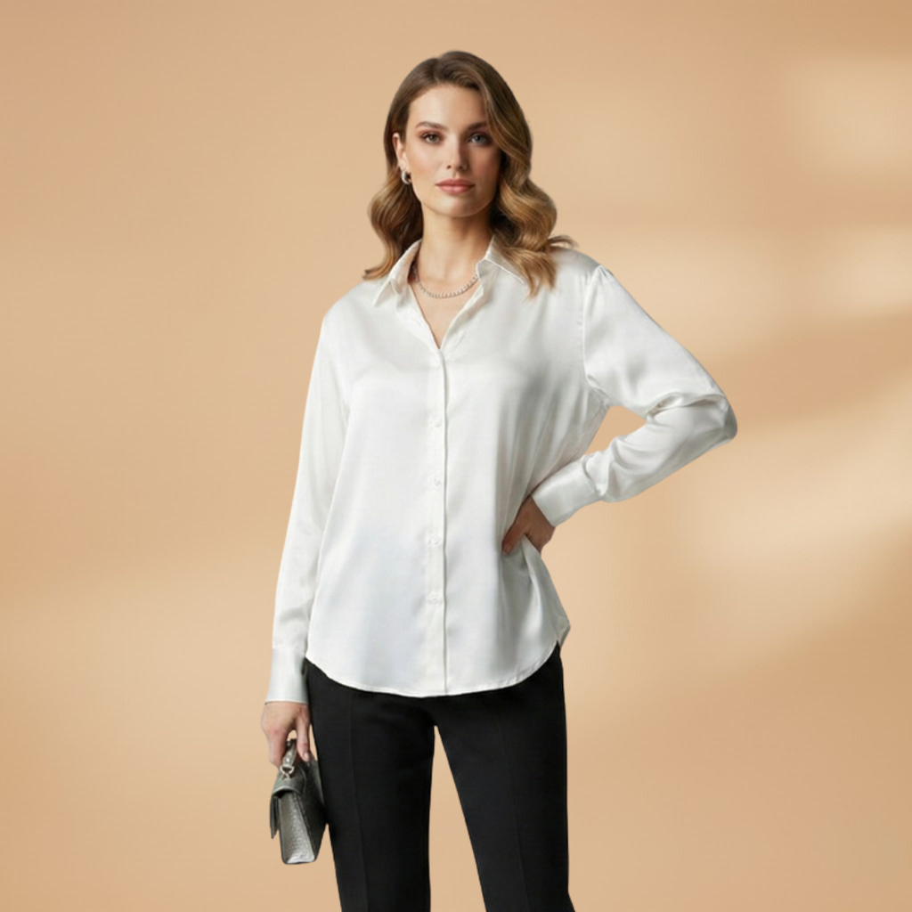 Sophisticated Women's Long Sleeve Blouse with Button Closure and Pointed Collar 2
