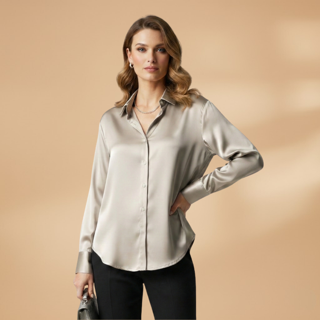 Sophisticated Women's Long Sleeve Blouse with Button Closure and Pointed Collar 3