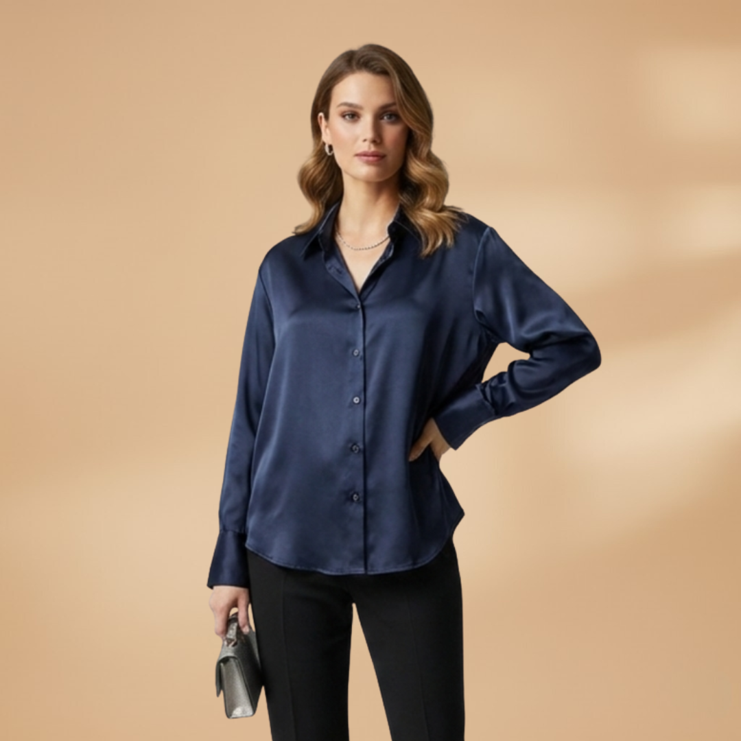 Sophisticated Women's Long Sleeve Blouse with Button Closure and Pointed Collar 4