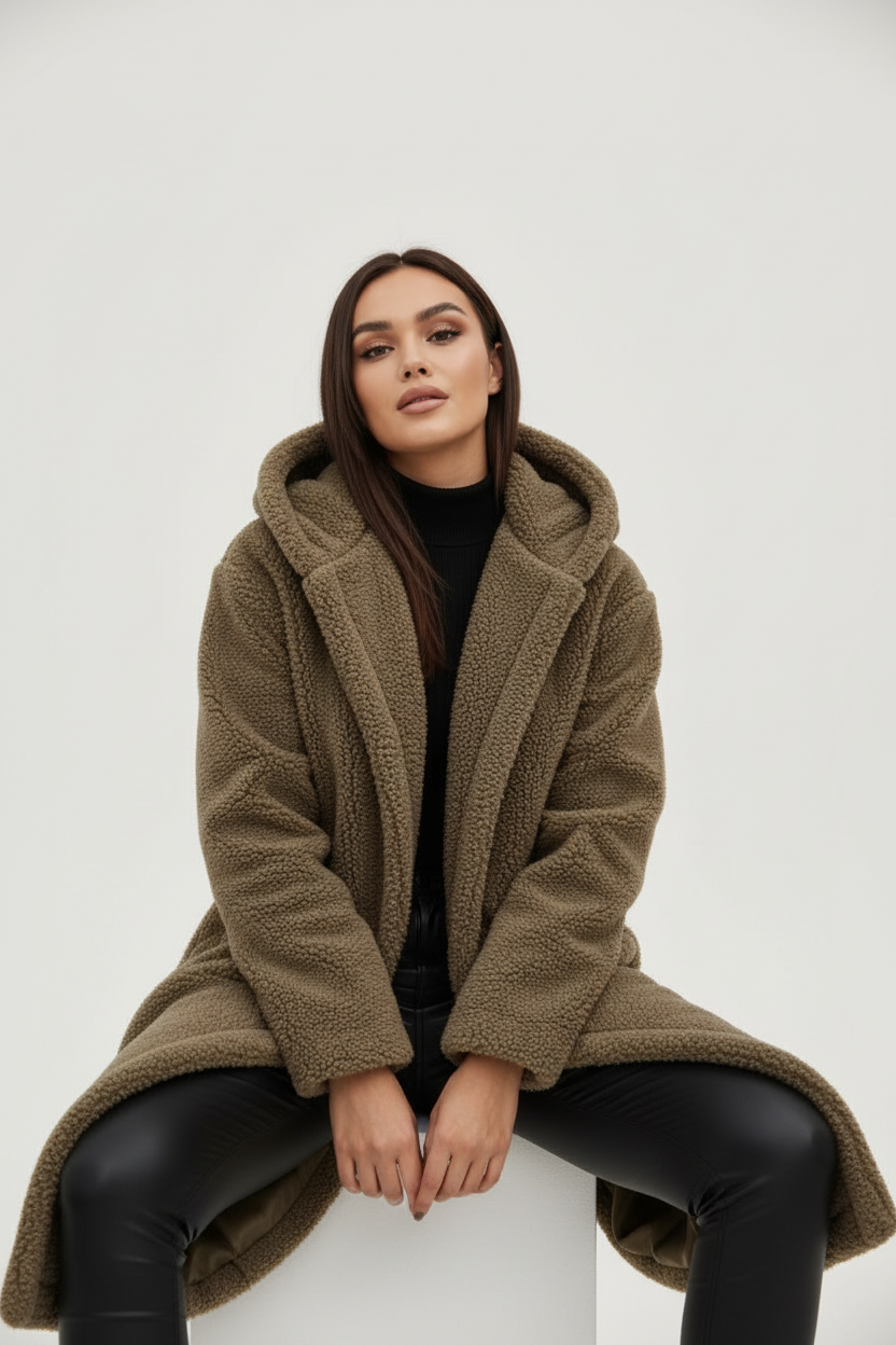 Emma Women's Cozy Long Teddy Coat with Plush Fleece Lining