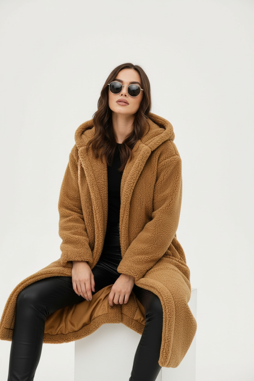Emma Women's Cozy Long Teddy Coat with Plush Fleece Lining
