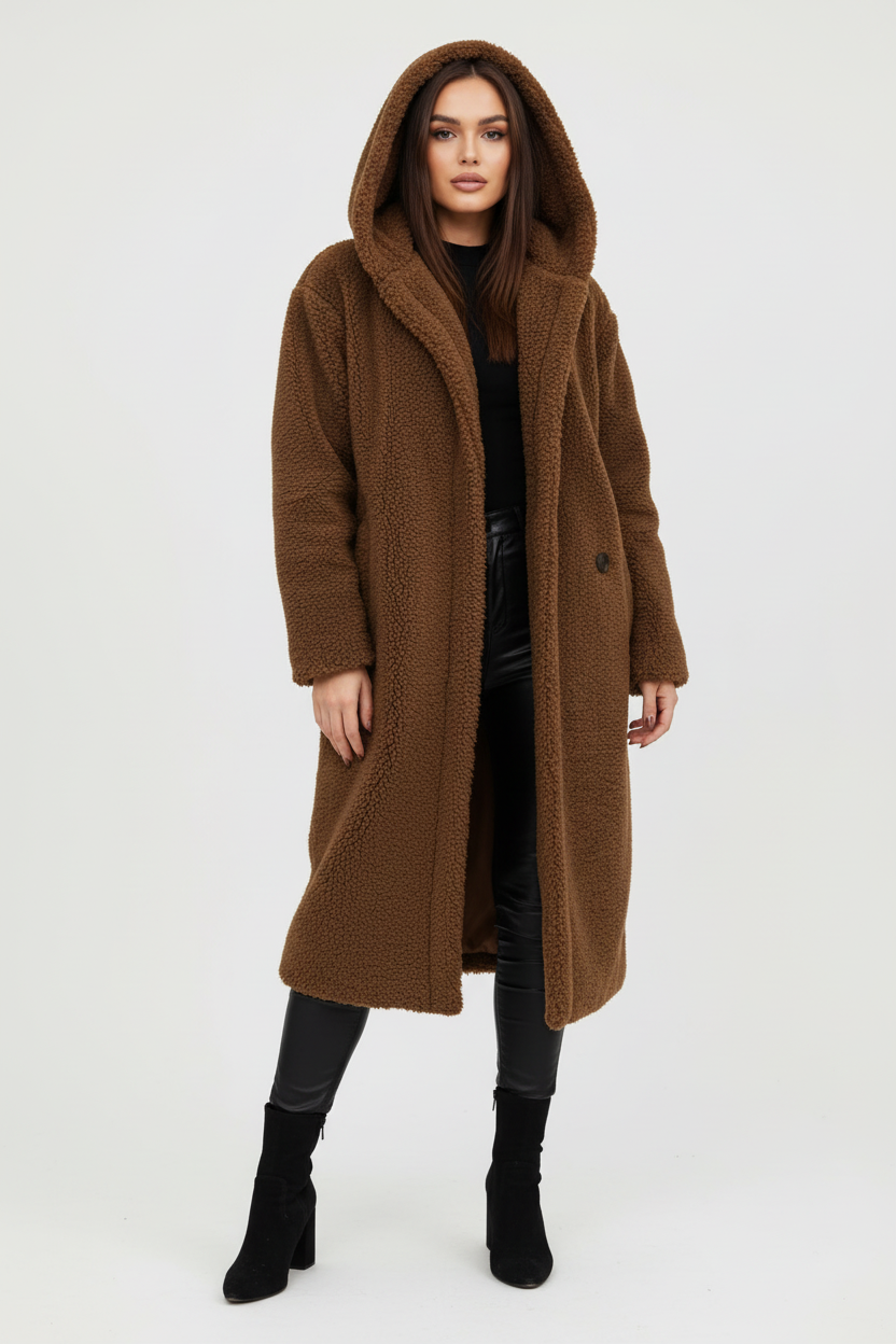 Emma Women's Cozy Long Teddy Coat with Plush Fleece Lining